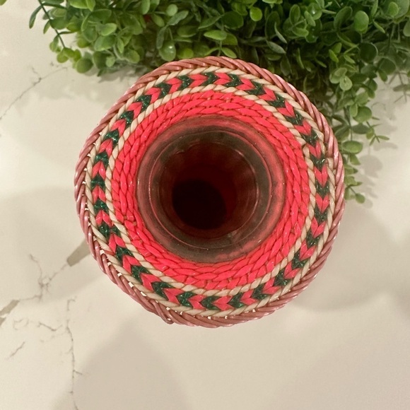 Vintage 1960s Chinese Scoubidou Woven Plastic Covered  Vase Kitsch 10½”tall - Picture 3 of 8